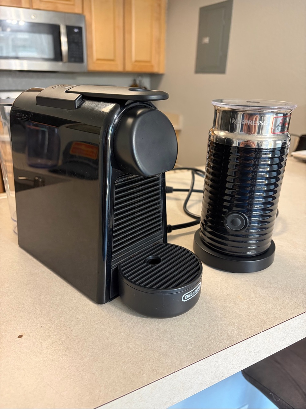 Nespresso Black Espresso Machine with Black Aeroccino Milk Frother